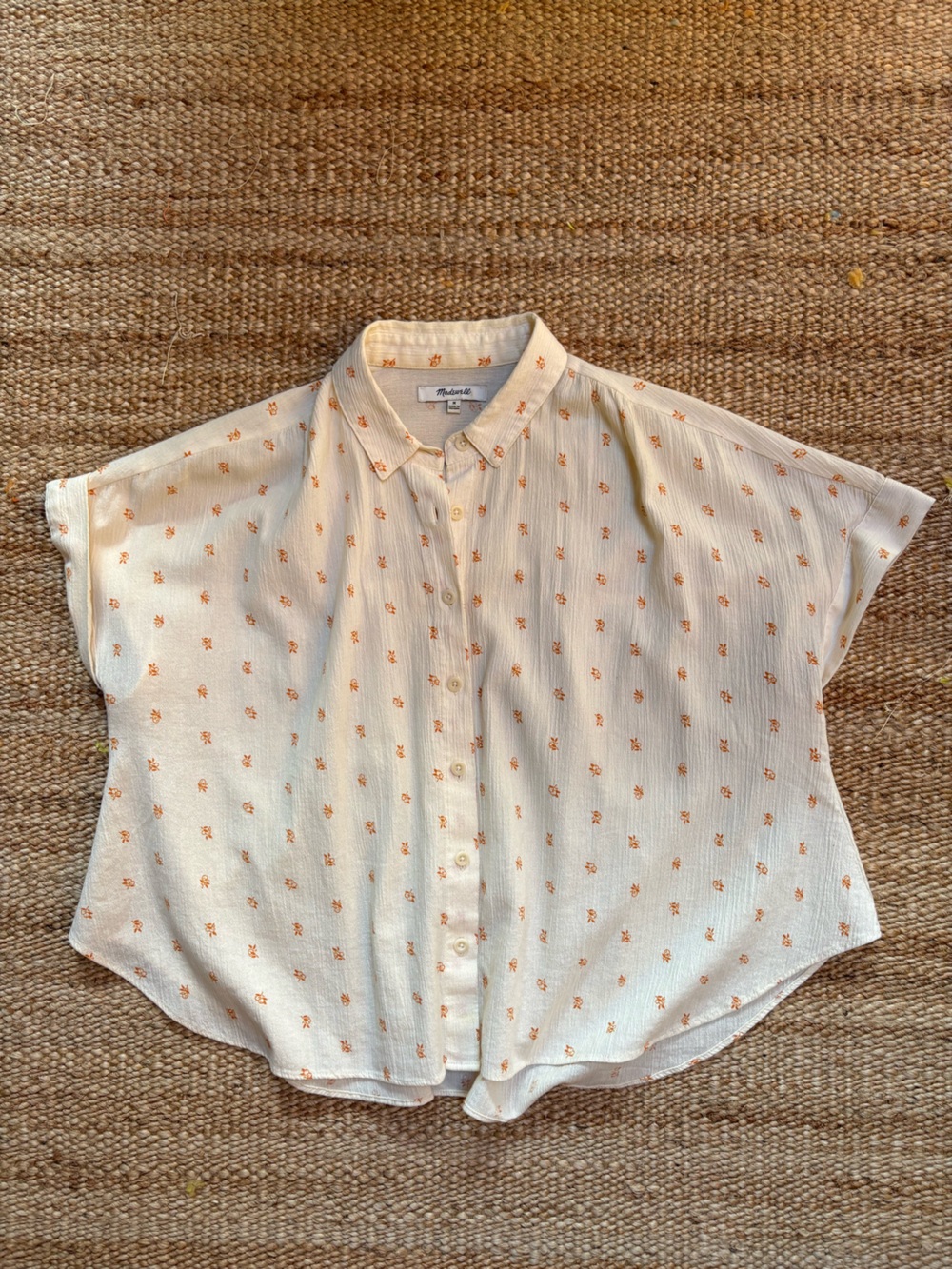 Madewell Cream Short-Sleeve Button-Down Shirt with Orange Floral Print